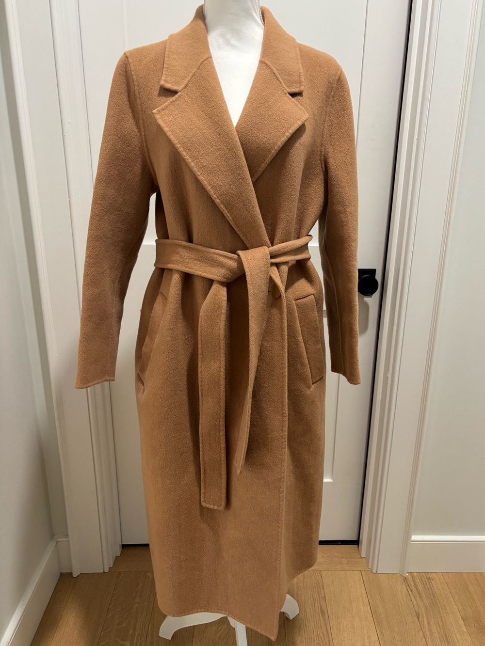 Reiss Emile Belted Wool Blend Trench Coat in Camel, Size 8